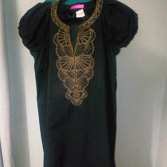 Narciso Lang Beaded A-line Puff Sleeve Mini Dress in Black Sz L NWT - Picture 5 of 16